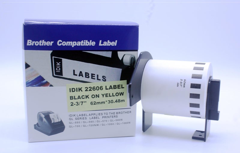 IDIK 22606 Compatible for DK2606 DK-22206 Black on Yellow Film Label Roll with Permanent Cartridge 2.4in x 50ft (62mm x 15.5m/roll) - Image 3